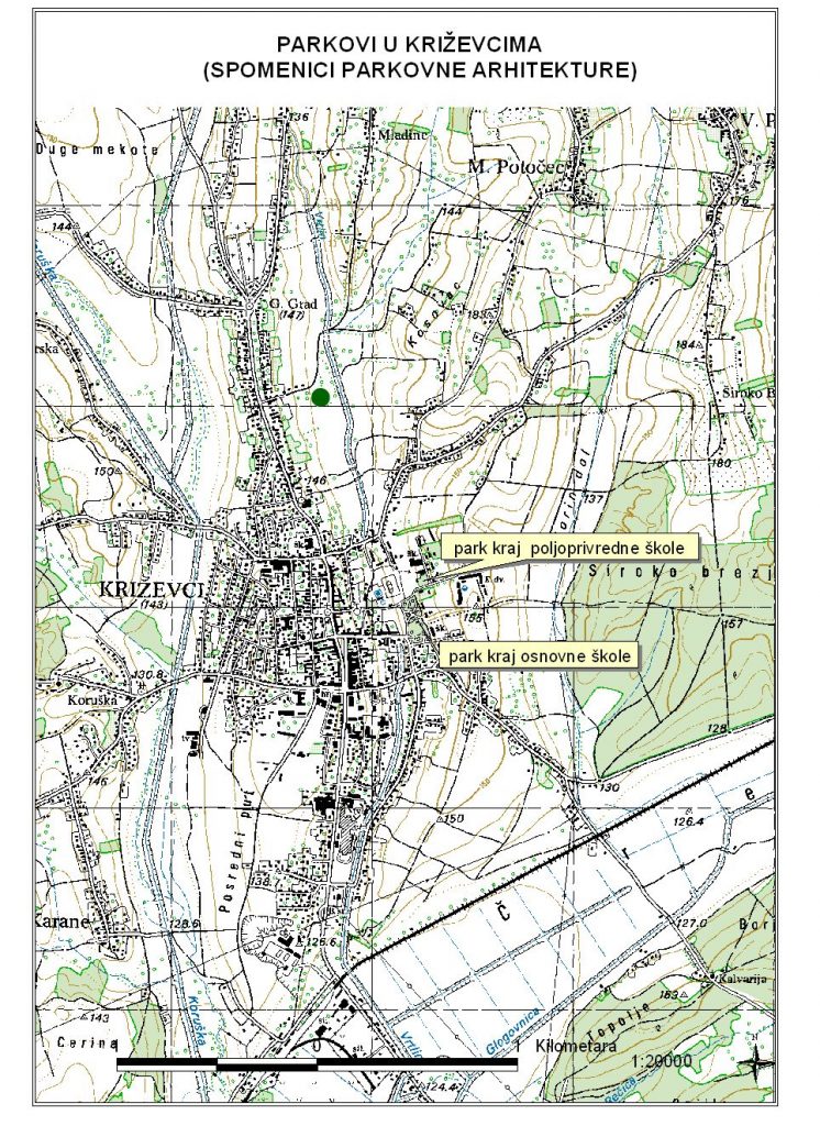 Karta područja: Parkovi kraj škola u Križevcima